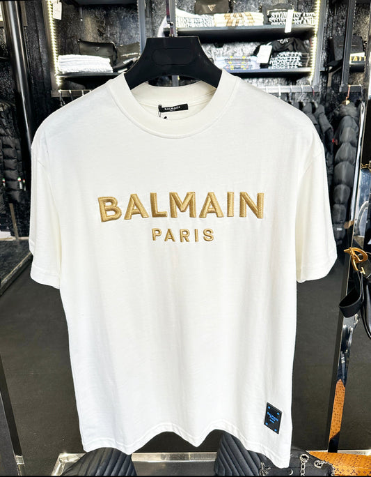 BALMAIN - T-SHIRT ΛΕΥΚΟ ΜΕ ΧΡΥΣΟ